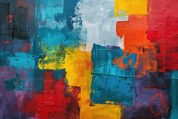 abstract painting featuring a mix of vibrant colors and bold brush strokes