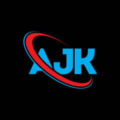 Fototapeta na wymiar AJK logo. AJK letter. AJK letter logo design. Initials AJK logo linked with circle and uppercase monogram logo. AJK typography for technology, business and real estate brand.