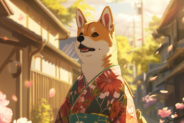 Anime Dog In A Kimono Takes Part In Traditional Festivals