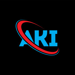 Fototapeta na wymiar AKI logo. AKI letter. AKI letter logo design. Initials AKI logo linked with circle and uppercase monogram logo. AKI typography for technology, business and real estate brand.