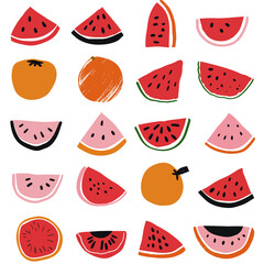 abstract watermelon,orange,passionfruit,
persimmon,slices,seamless pattern in the style of minimalist graphic designer generate with AI