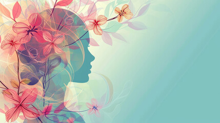 girl silhouette in floral pattern abstract background