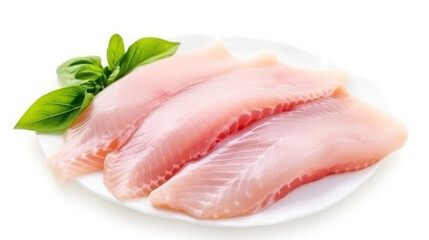 Raw tilapia fillet fish isolated on white background for cooking food/Fresh fish fillet sliced for steak,