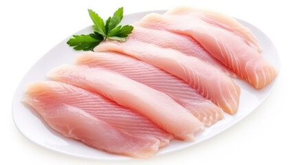 Raw tilapia fillet fish isolated on white background for cooking food/Fresh fish fillet sliced for steak,