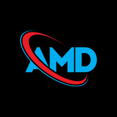 AMD logo. AMD letter. AMD letter logo design. Initials AMD logo linked with circle and uppercase monogram logo. AMD typography for technology, business and real estate brand.