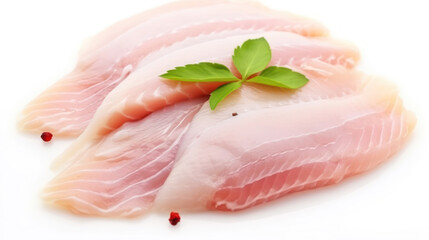 Raw tilapia fillet fish isolated on white background for cooking food/Fresh fish fillet sliced for steak,