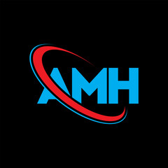 Fototapeta na wymiar AMH logo. AMH letter. AMH letter logo design. Initials AMH logo linked with circle and uppercase monogram logo. AMH typography for technology, business and real estate brand.