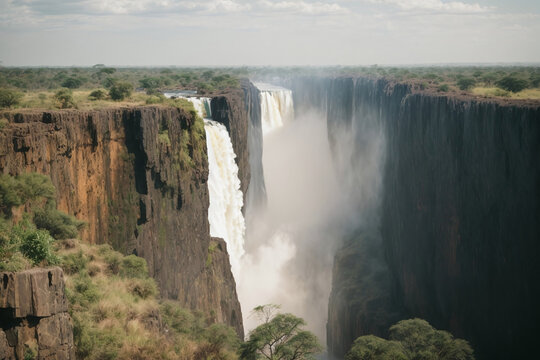 Victoria falls at sunset in the africa