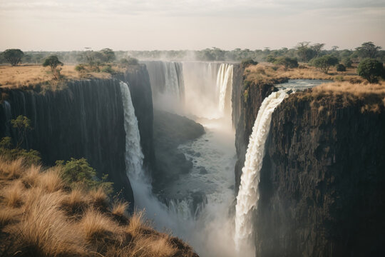 Victoria falls at sunset in the africa