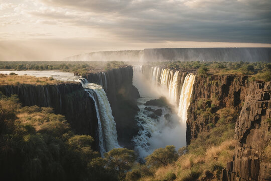 Victoria falls at sunset in the africa