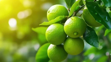 Cercles muraux les îles Canaries Limes tree in the garden are excellent source of vitamin C. Green organic lime citrus fruit hanging on tree.