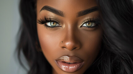 Portrait of dark skin woman, model. 