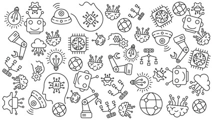 Set of artificial intelligence doodle icons pattern. Icon set editable stroke in trendy style © Adi