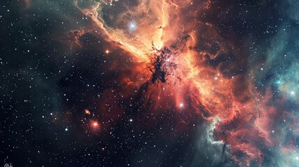 Fototapeta premium Glowing huge nebula with young stars. Space background.