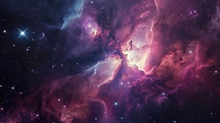 Obraz na płótnie Canvas Glowing huge nebula with young stars. Space background.