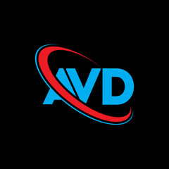 AVD logo. AVD letter. AVD letter logo design. Initials AVD logo linked with circle and uppercase monogram logo. AVD typography for technology, business and real estate brand.