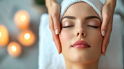 Beautiful woman in spa salon getting face massage treatment. Girl facial treatment. Skin care. Body care.
