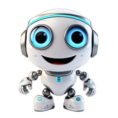 Cute helper robot on transparent or white background generative ai
