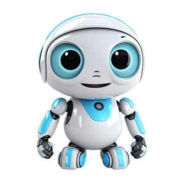 Cute helper robot on transparent or white background generative ai