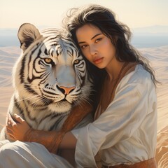 Portrait of a beautiful woman with an animal
