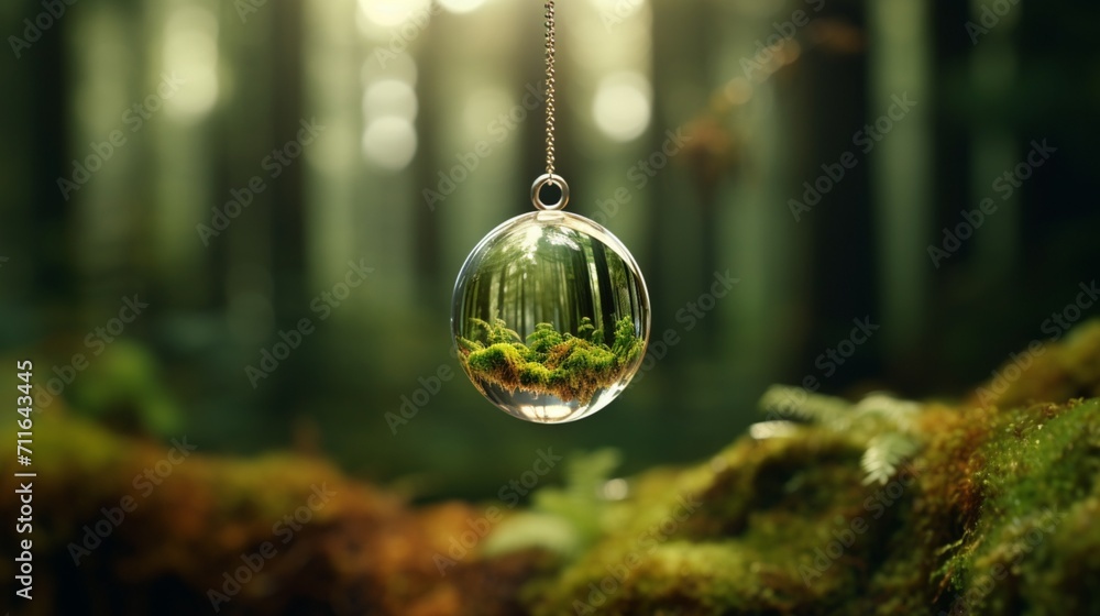 Poster a forest view inside a drop of water - generative ai
