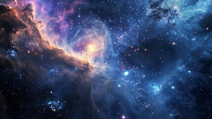 Obraz na płótnie Canvas Glowing huge nebula with young stars. Space background.