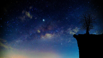 Amazing Panorama blue night sky milky way and star on dark background.Universe filled with stars,...