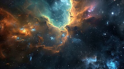 Fototapeta premium Glowing huge nebula with young stars. Space background.