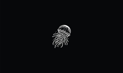 black and white jellyfish, art, logo, design,