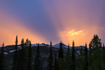 Sunset in the mountains of Siberia. Western Sayan mountains