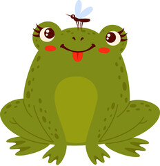 Obraz premium Frog cute cartoon amphibian, insect bug on nose