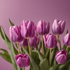 Obraz premium Valentine's Day Concept A (((purple Tulip field))), back dropped by a softly detailed (((pastel grid))), colour-spaced against a (clear sky)