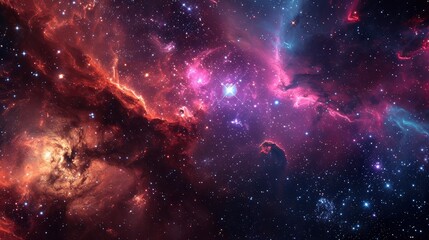Fototapeta na wymiar Glowing huge nebula with young stars. Space background.