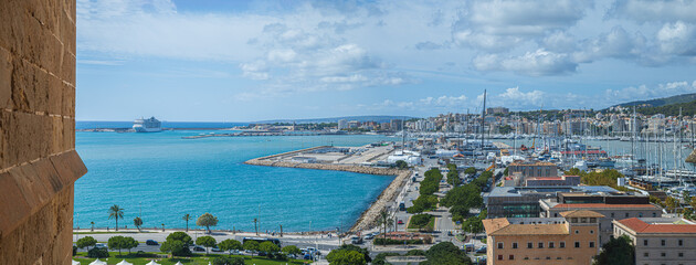 Panoramic view of the port of the city of Palma de Mallorca, Illes Balears, Spain - 711646612