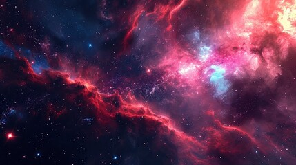 Fototapeta na wymiar Glowing huge nebula with young stars. Space background.
