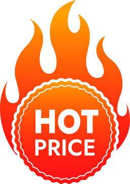 Hot price fire label, promo super deal with flame