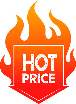 Hot price fire label, promo tag. Flame super deal