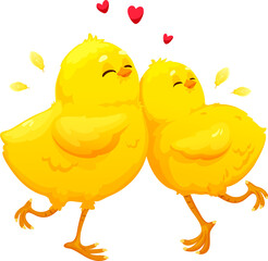 Little chicken fall in love couple of chicks heart