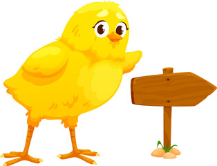 Chicken with pointing board, cute yellow chick