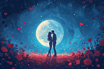 Lovely couple dating, Valentine's Day Illustration Concept