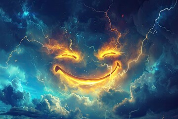 dramatic smile and atmospheric scene of a stormy sky with an artistic twist