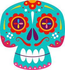 Cartoon mexican calavera sugar skull with mustache