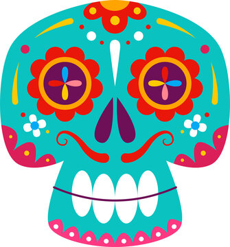 Cartoon mexican calavera sugar skull with mustache