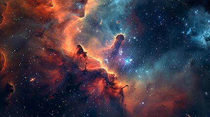Glowing huge nebula with young stars. Space background.