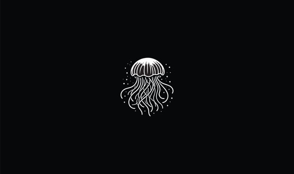 realistic white jellyfish logo on black backgroun, design, art