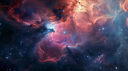 Obraz premium Glowing huge nebula with young stars. Space background.