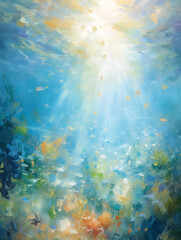 Fototapeta na wymiar Beautiful underwater landscape. Oil painting in impressionism style.