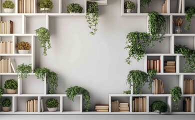 Bookshelf adorned with plants that serves as a modern decorative element.