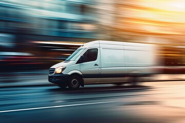 A delivery Van driving High-Speed with a blurred background. - obrazy, fototapety, plakaty