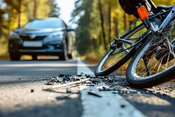 Cyclist accident with a car. - obrazy, fototapety, plakaty